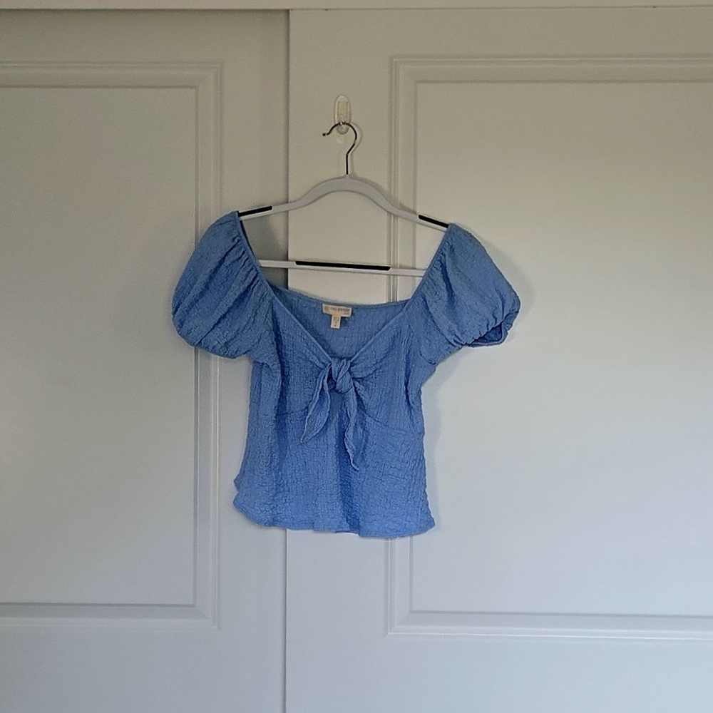 See You Monday Sky Blue Tie-Front Blouse